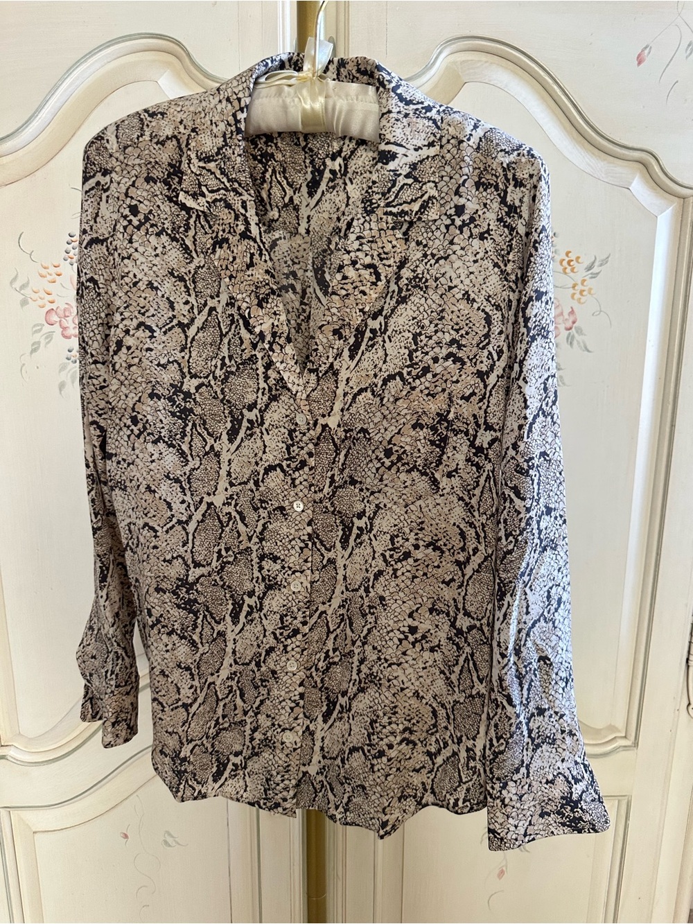 Rails Snake Print Button-Down Shirt - Black & Cream and Soft Pink 100% Silk